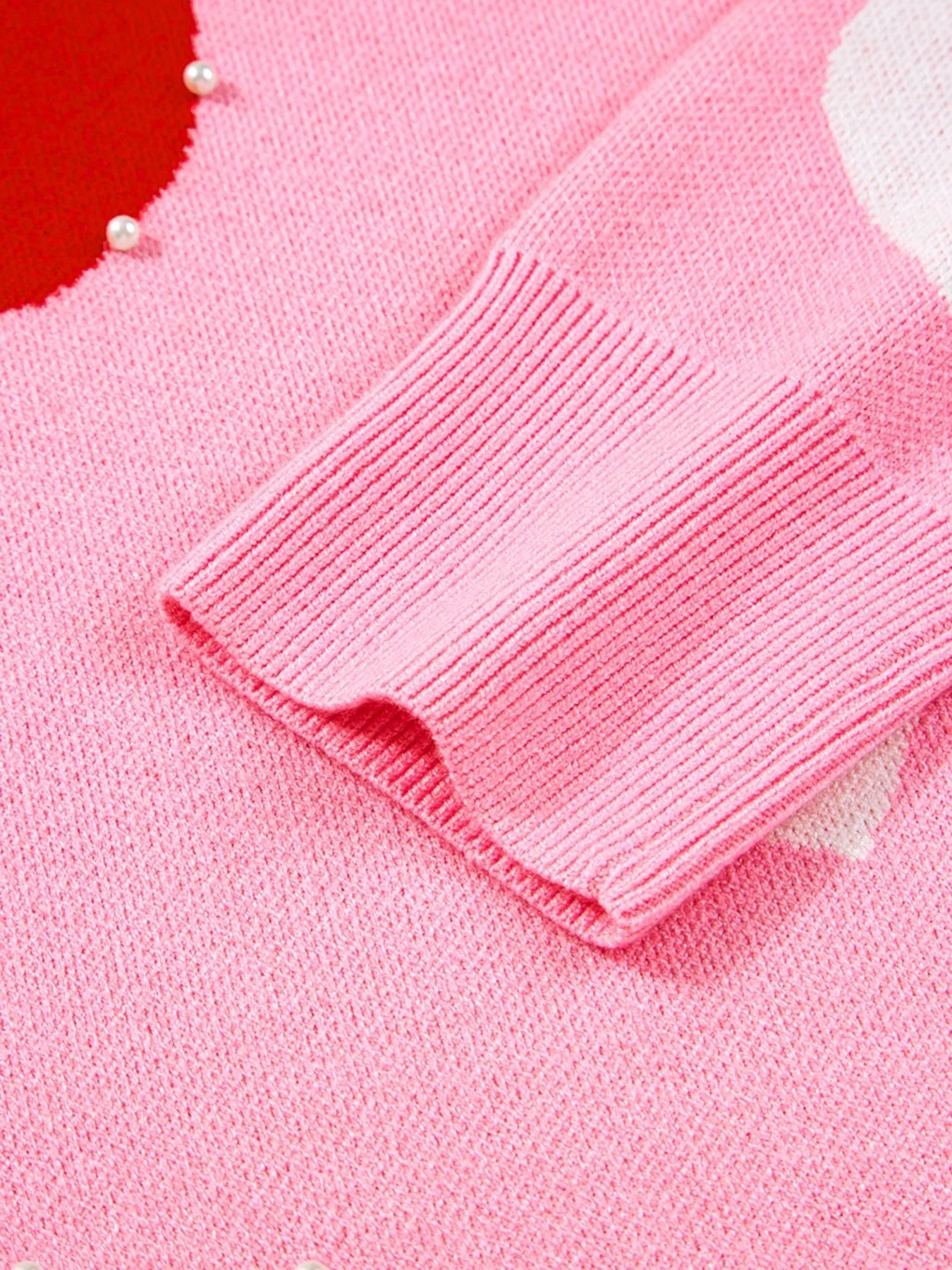 Pearl Embellished Heart Pattern Valentines Day Sweater designed for comfort and style at Lookzlike