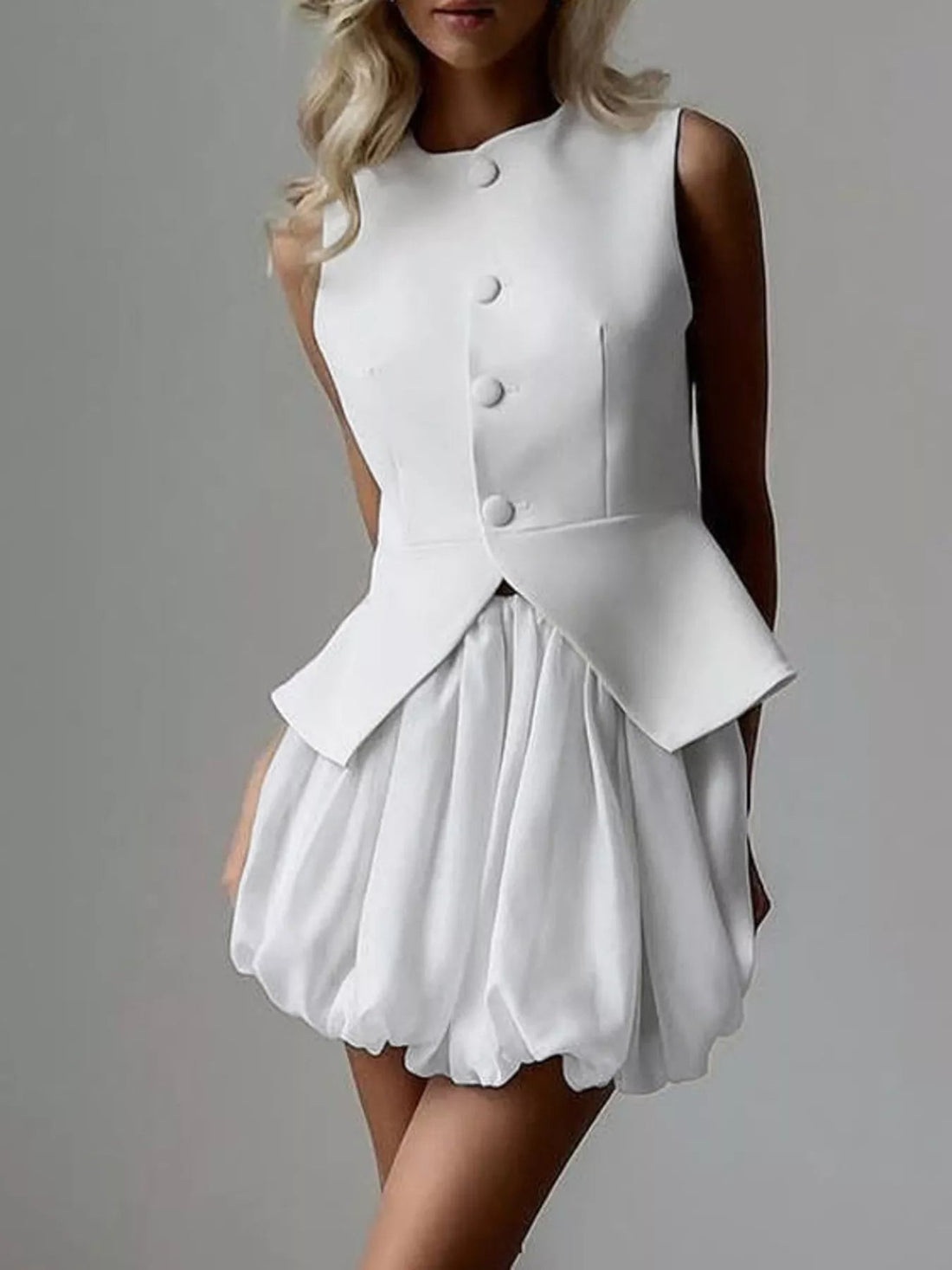 Peplum Vest and Bubble Skirt Set designed for comfort and style at Lookzlike