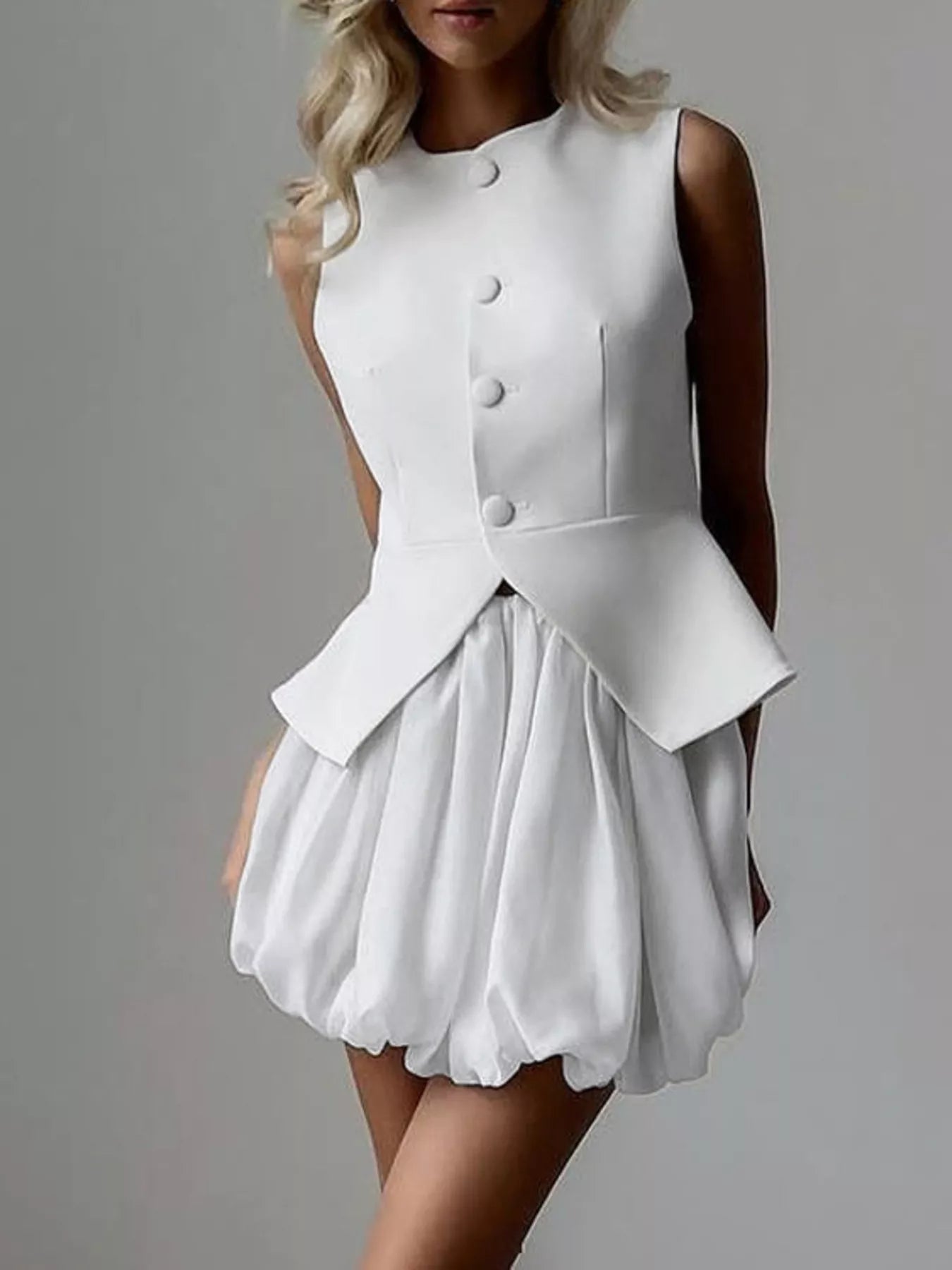 Peplum Vest and Bubble Skirt Set designed for comfort and style at Lookzlike