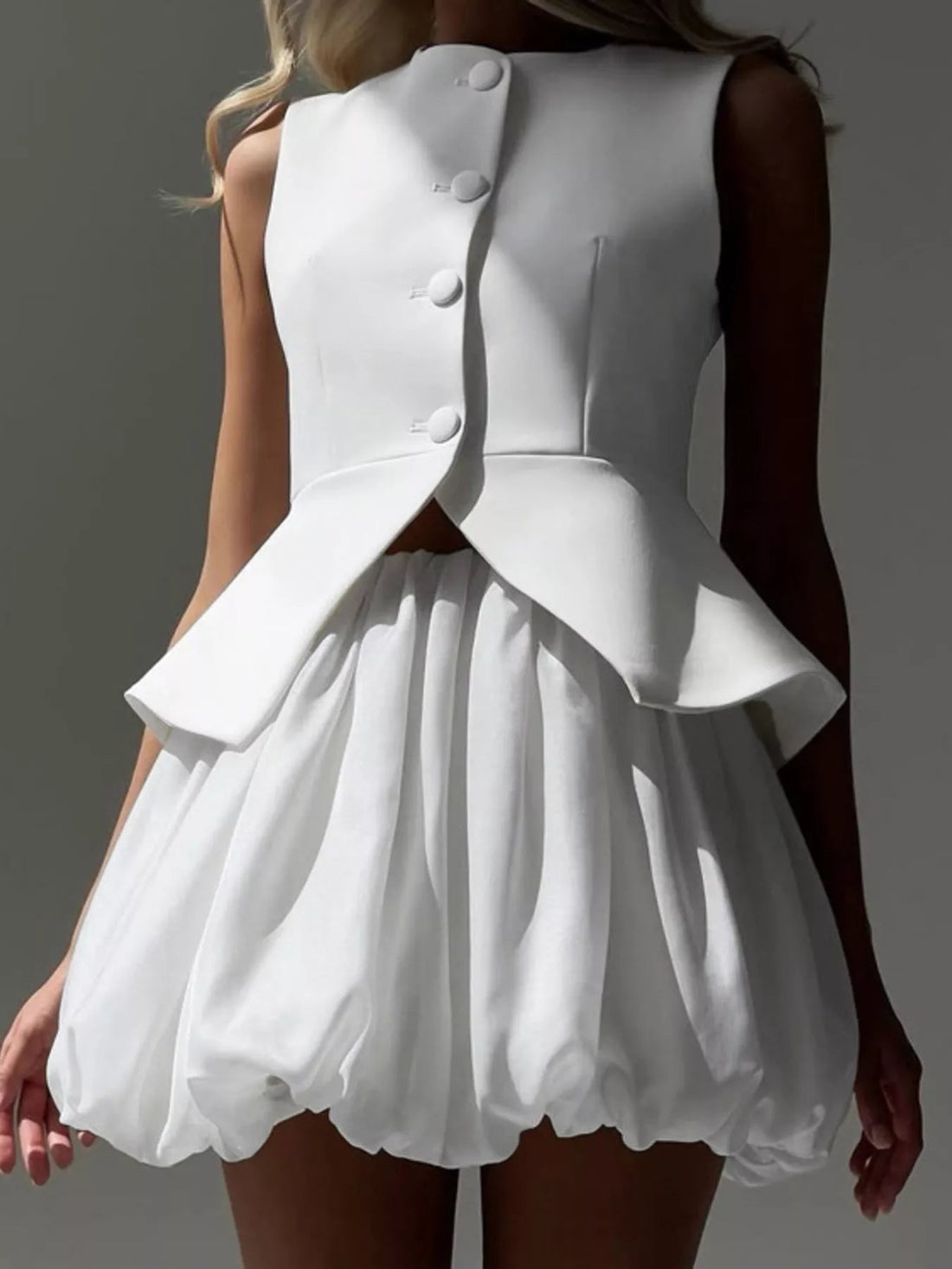 Peplum Vest and Bubble Skirt Set designed for comfort and style at Lookzlike