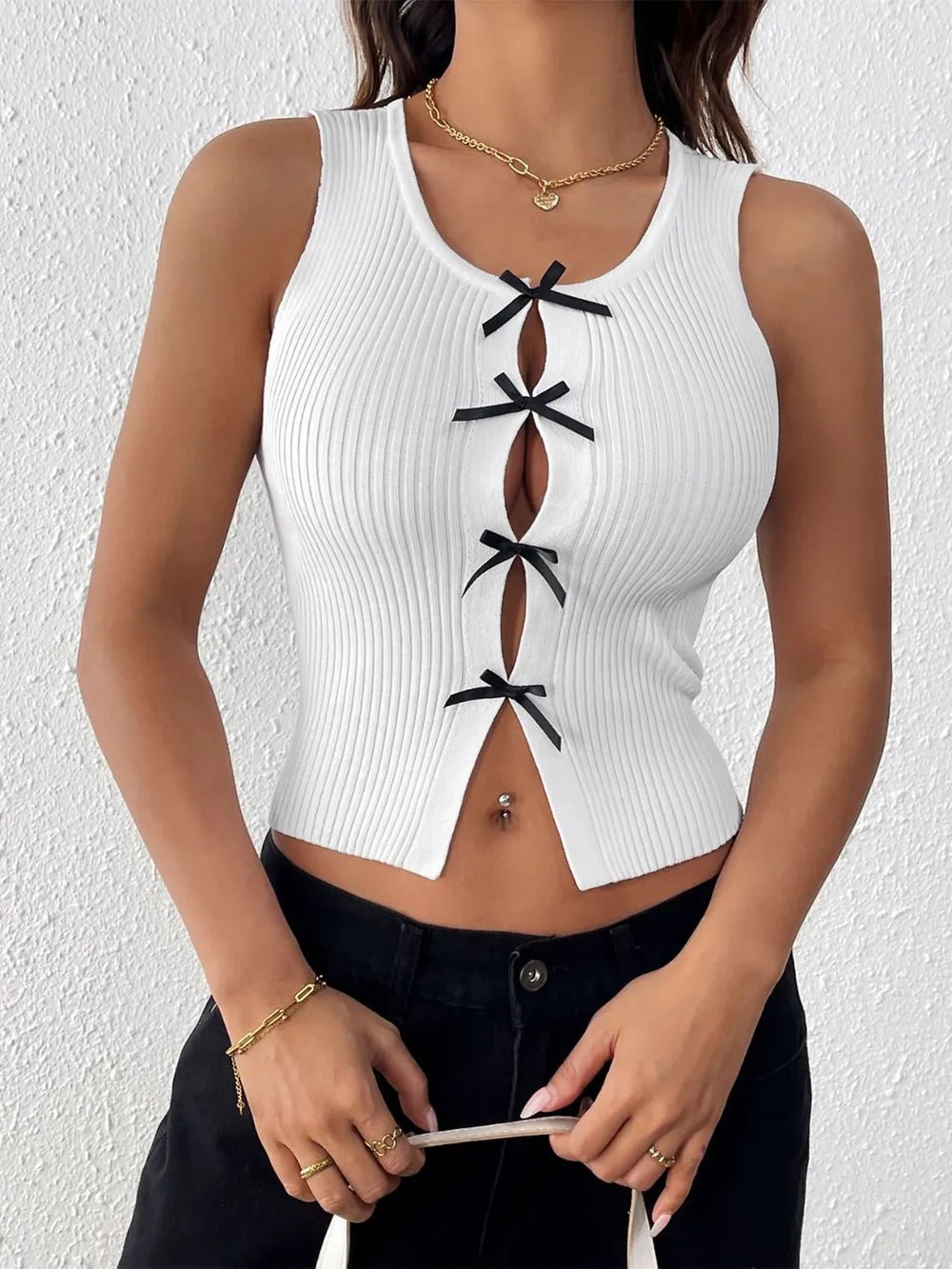 Perfee Bow Front Round Neck Tank - Lookzlike