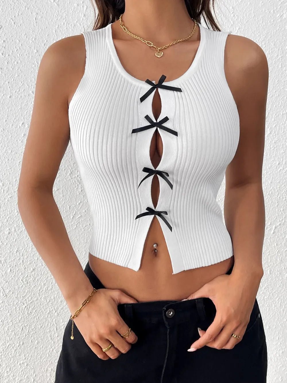 Perfee Bow Front Round Neck Tank - Lookzlike