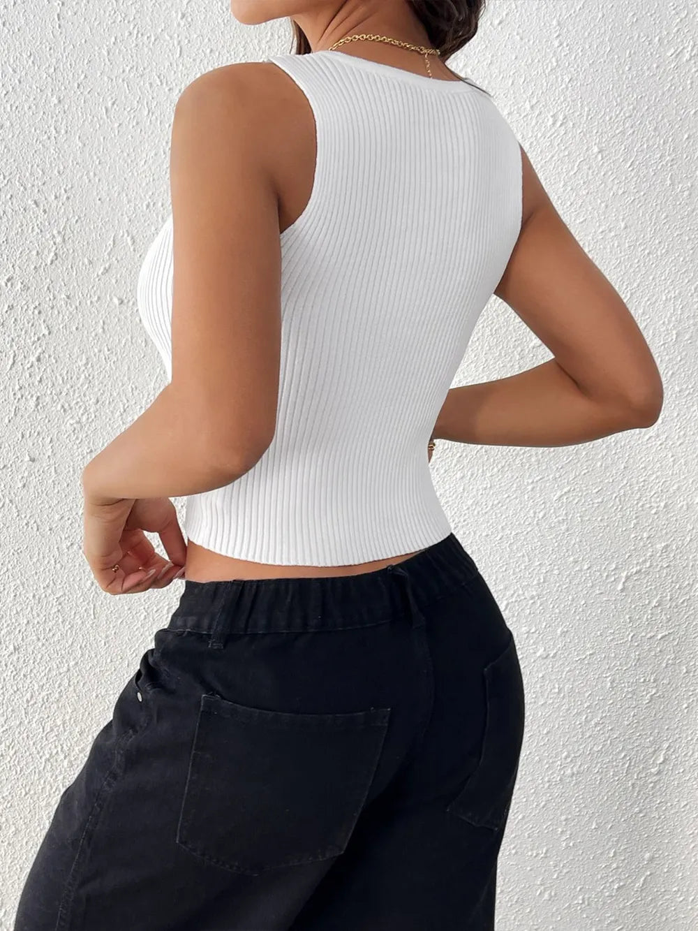 Perfee Bow Front Round Neck Tank - Lookzlike