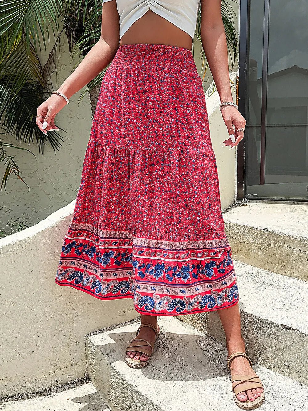 Perfee Printed Tiered High Waist Skirt - Lookzlike
