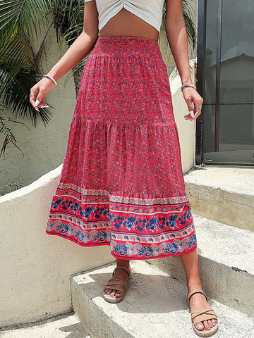 Perfee Printed Tiered High Waist Skirt - Lookzlike