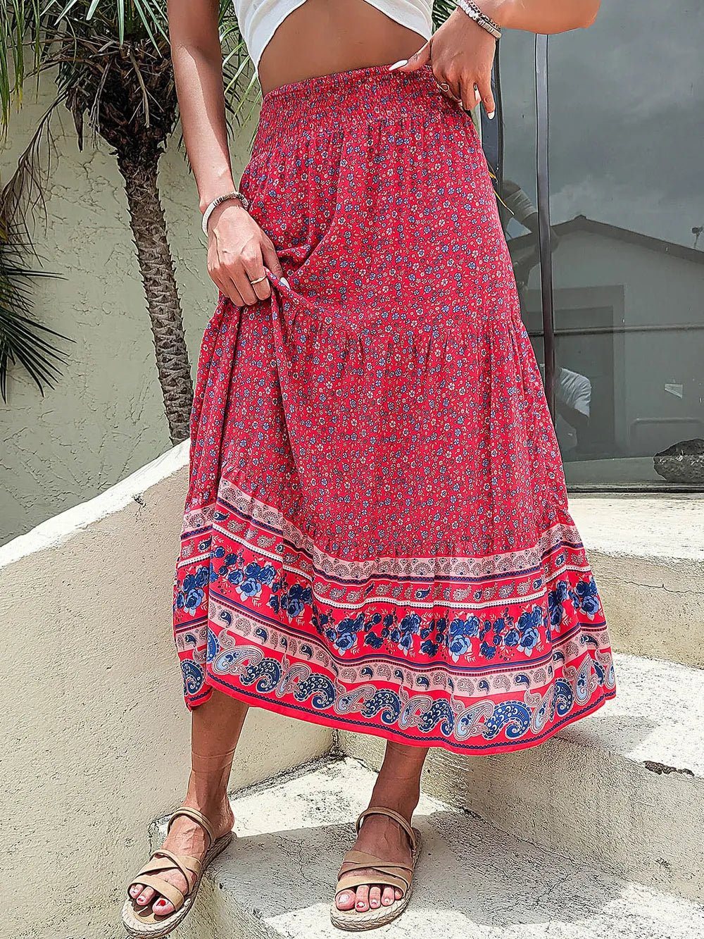 Perfee Printed Tiered High Waist Skirt - Lookzlike