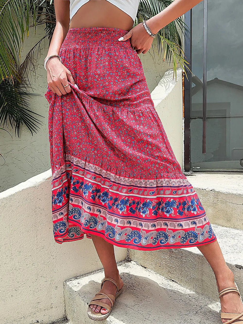 Perfee Printed Tiered High Waist Skirt - Lookzlike