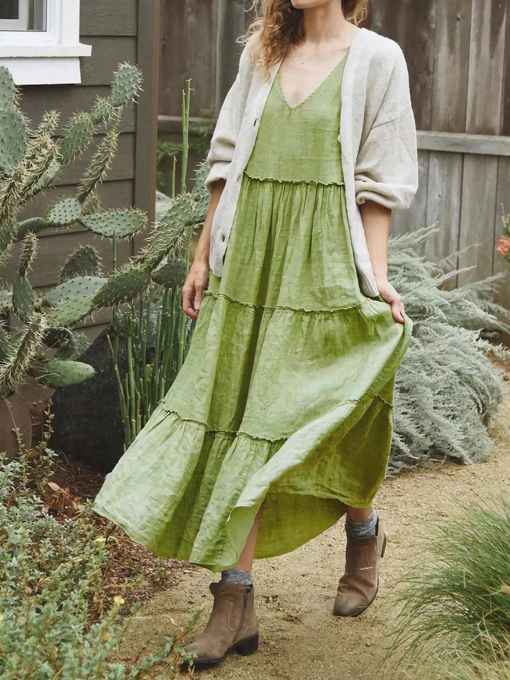 Perfee Tiered Frill V-Neck Sleeveless Dress designed for comfort and style at Lookzlike