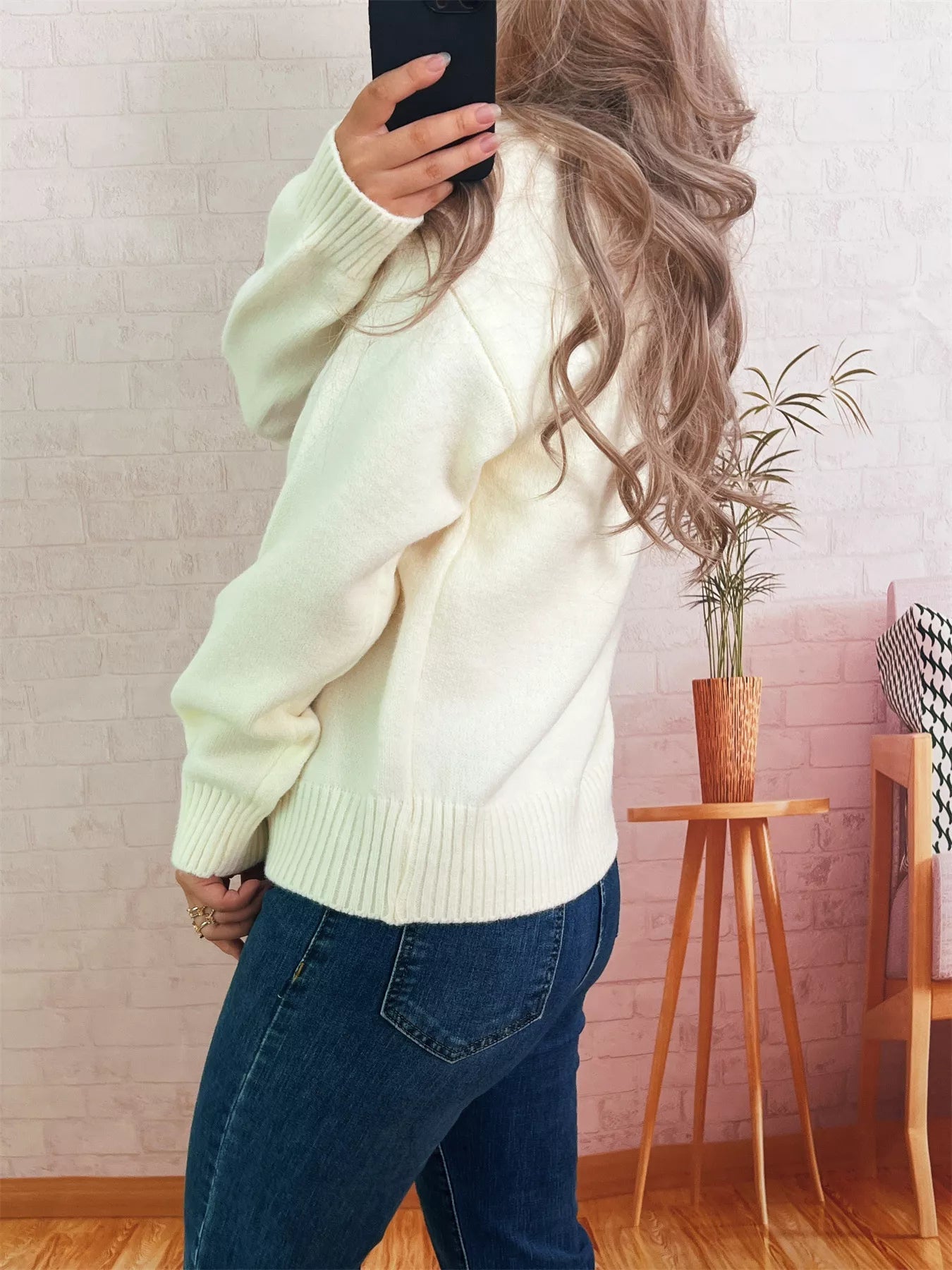 Persimmon Round Neck Long Sleeve Sweater designed for comfort and style at Lookzlike