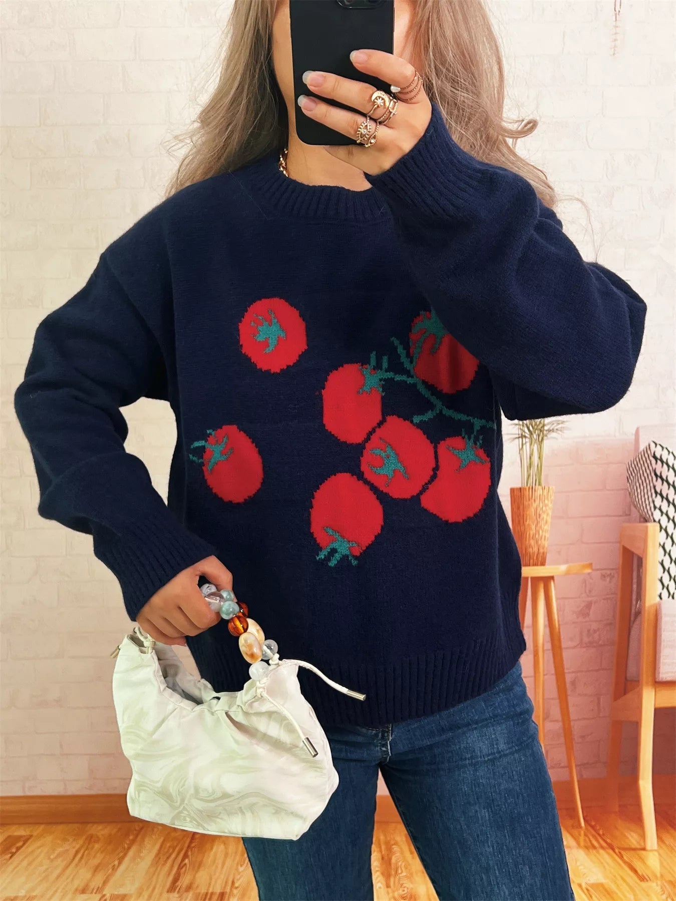 Persimmon Round Neck Long Sleeve Sweater designed for comfort and style at Lookzlike