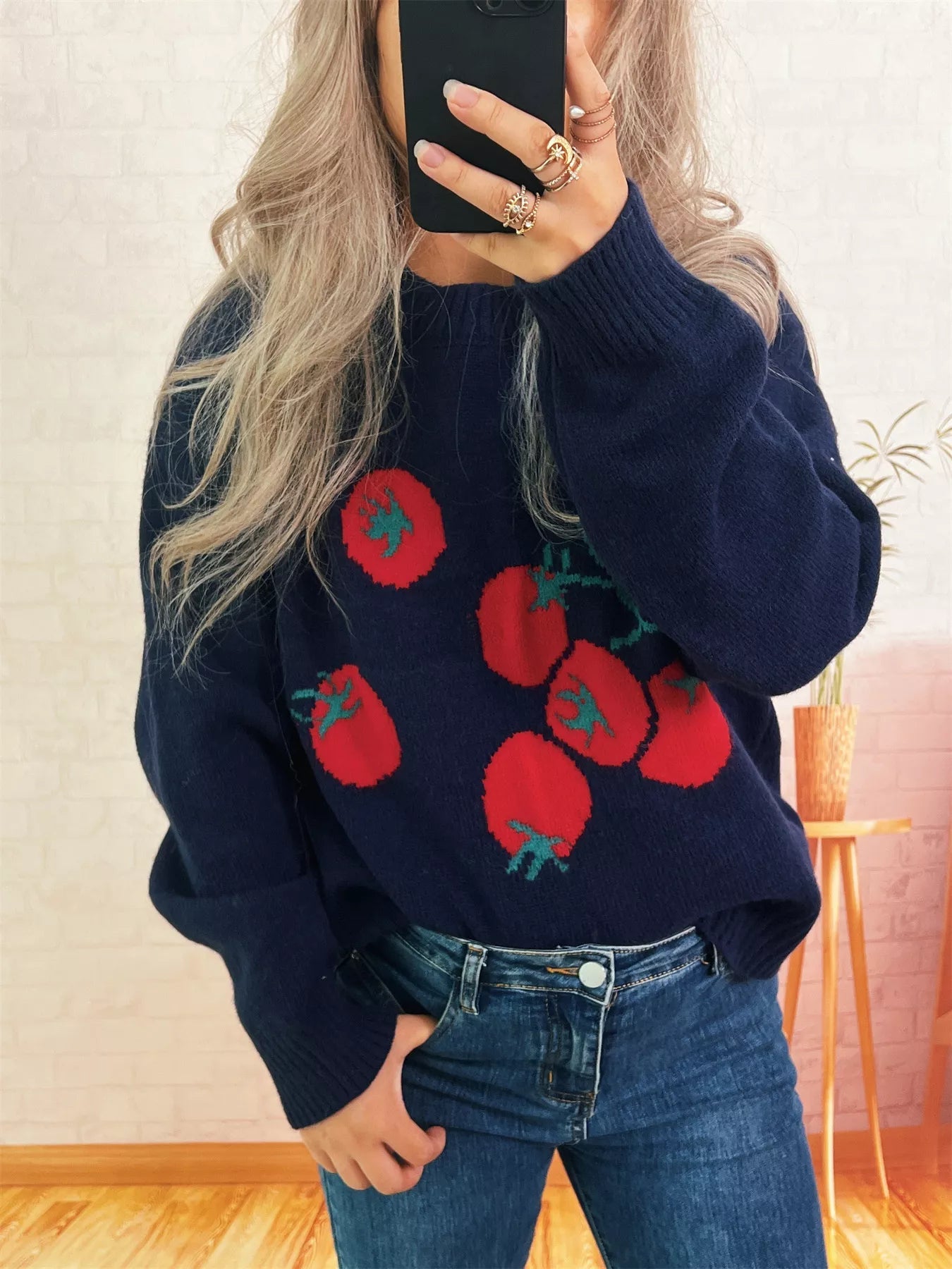 Persimmon Round Neck Long Sleeve Sweater designed for comfort and style at Lookzlike