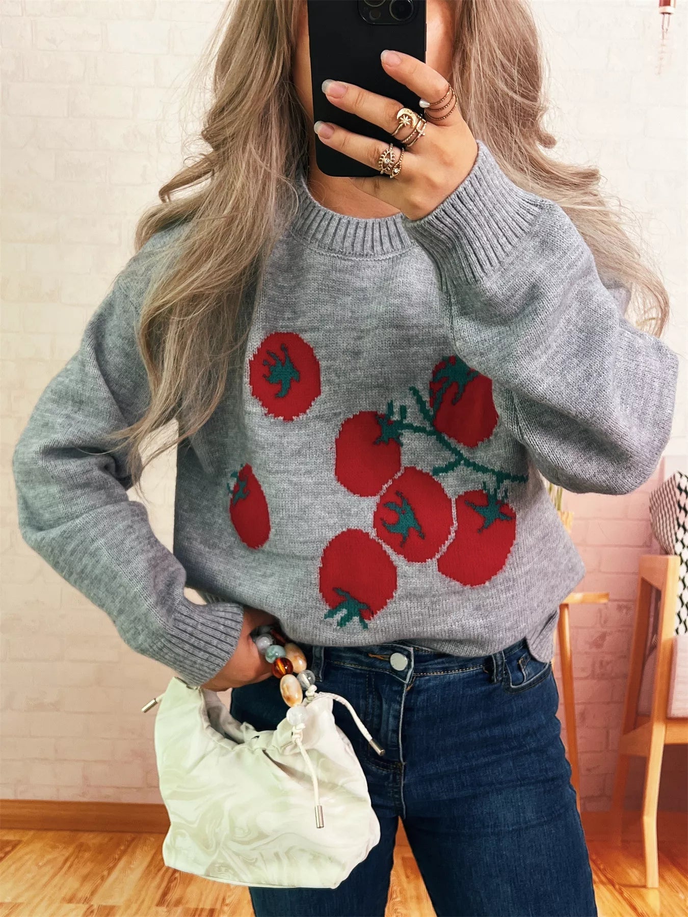 Persimmon Round Neck Long Sleeve Sweater designed for comfort and style at Lookzlike