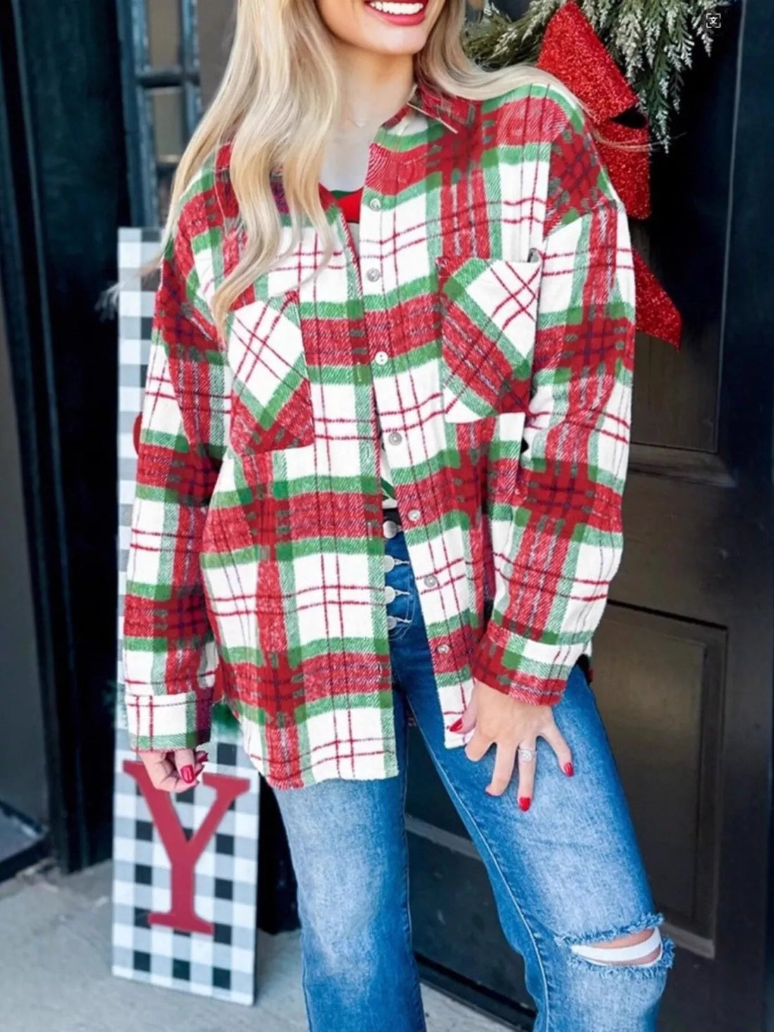 Plaid Button - Down Long Sleeve Shacket designed for comfort and style at Lookzlike