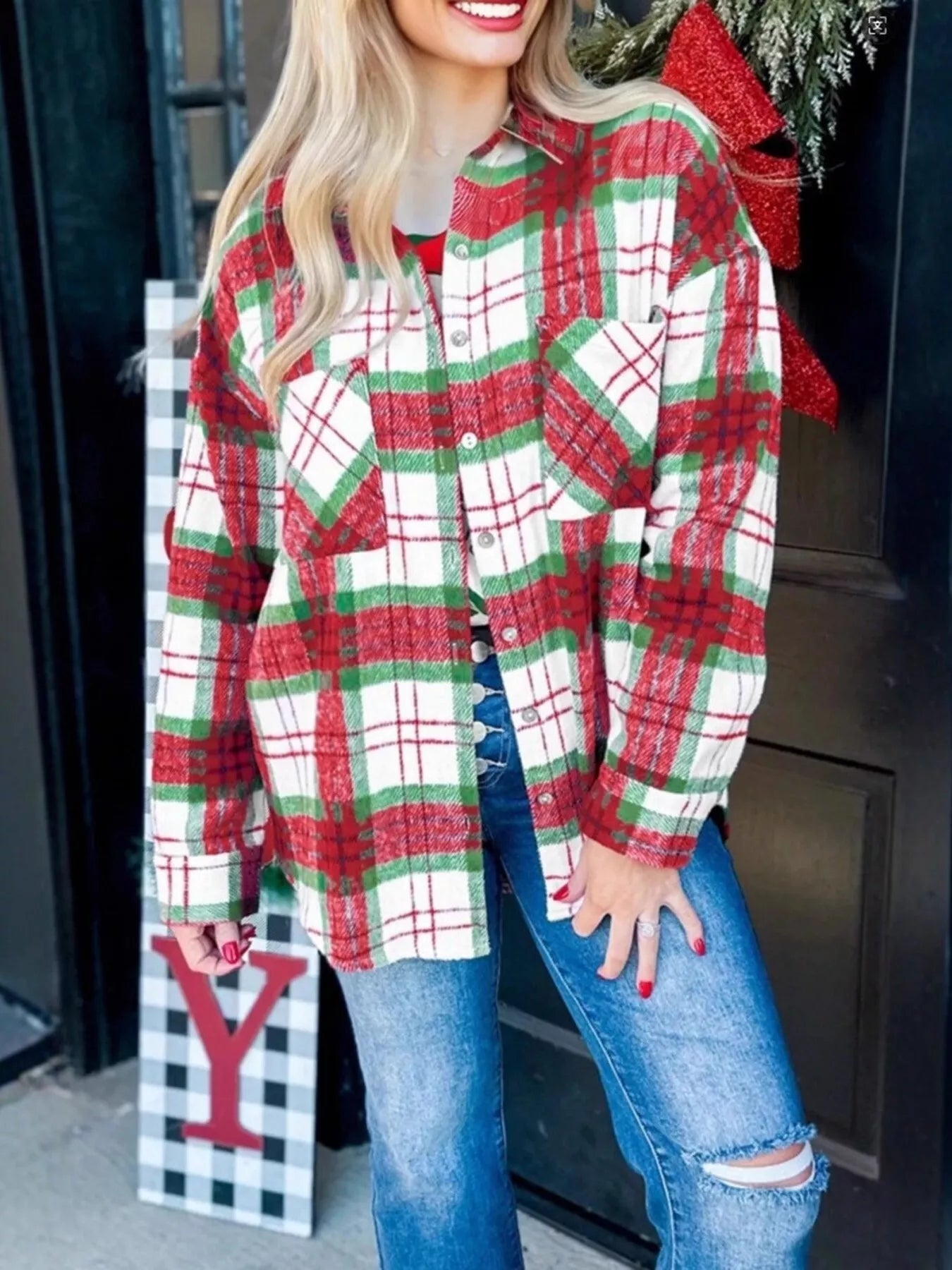 Plaid Button - Down Long Sleeve Shacket designed for comfort and style at Lookzlike