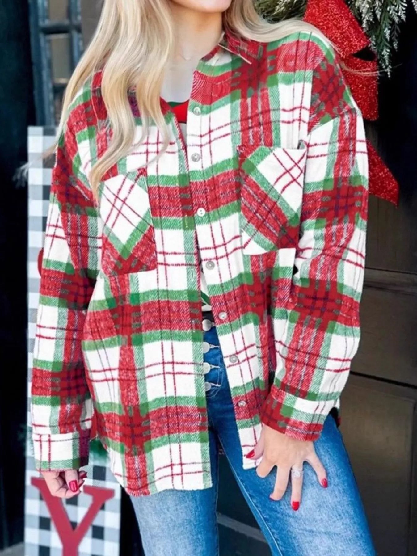 Plaid Button - Down Long Sleeve Shacket designed for comfort and style at Lookzlike