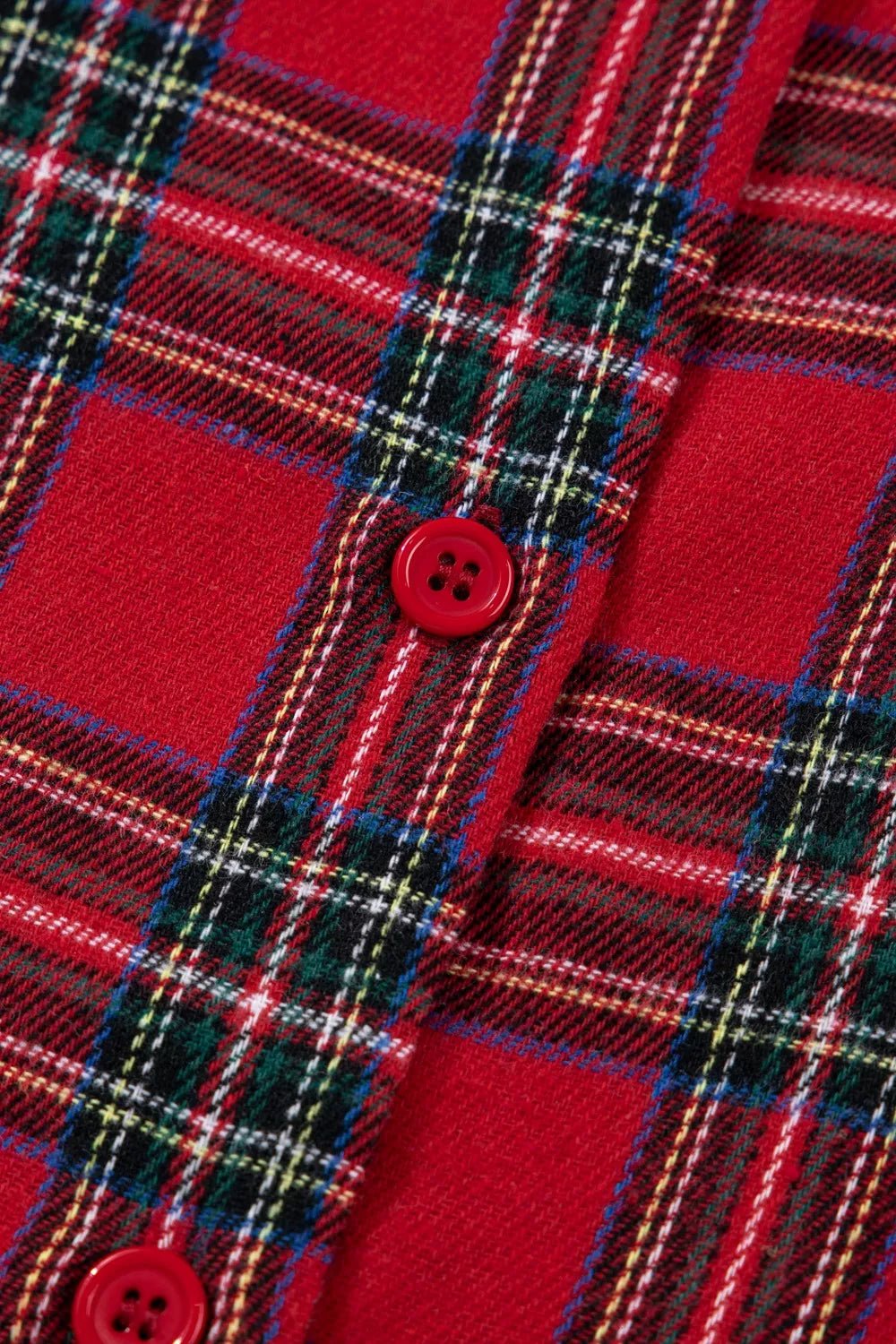 Plaid Contrast Patched Christmas Holiday Long Sleeve Shirt and Short 2pcs Pajama Set designed for comfort and style at Lookzlike