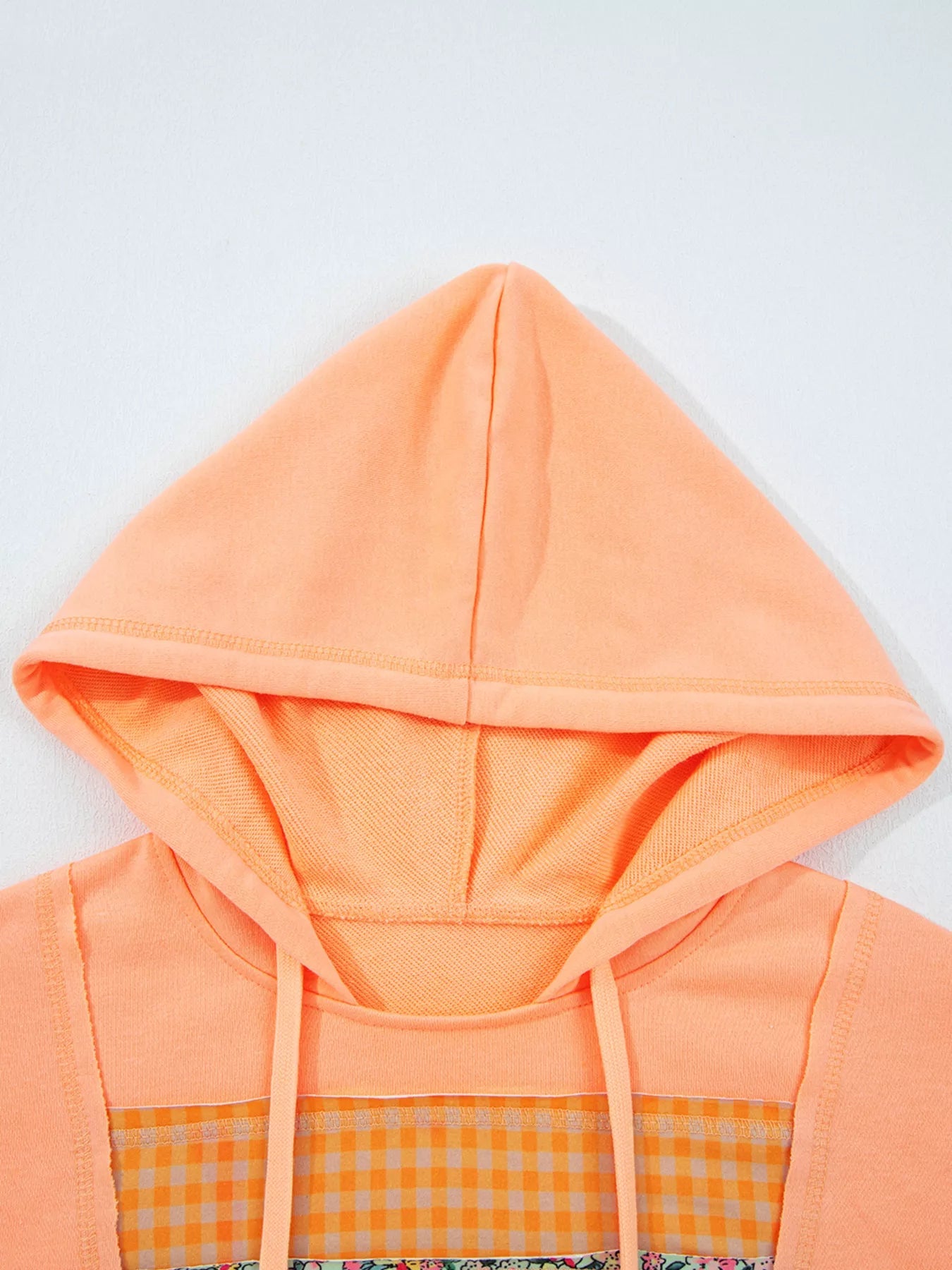 Plaid Floral Patchwork Kangaroo Pocket Hoodie designed for comfort and style at Lookzlike