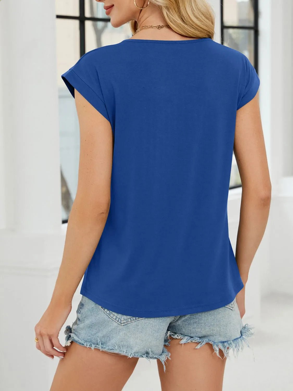 Pleated Front Scoop Neck T-Shirt - Lookzlike