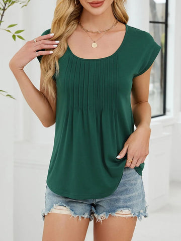 Pleated Front Scoop Neck T-Shirt - Lookzlike