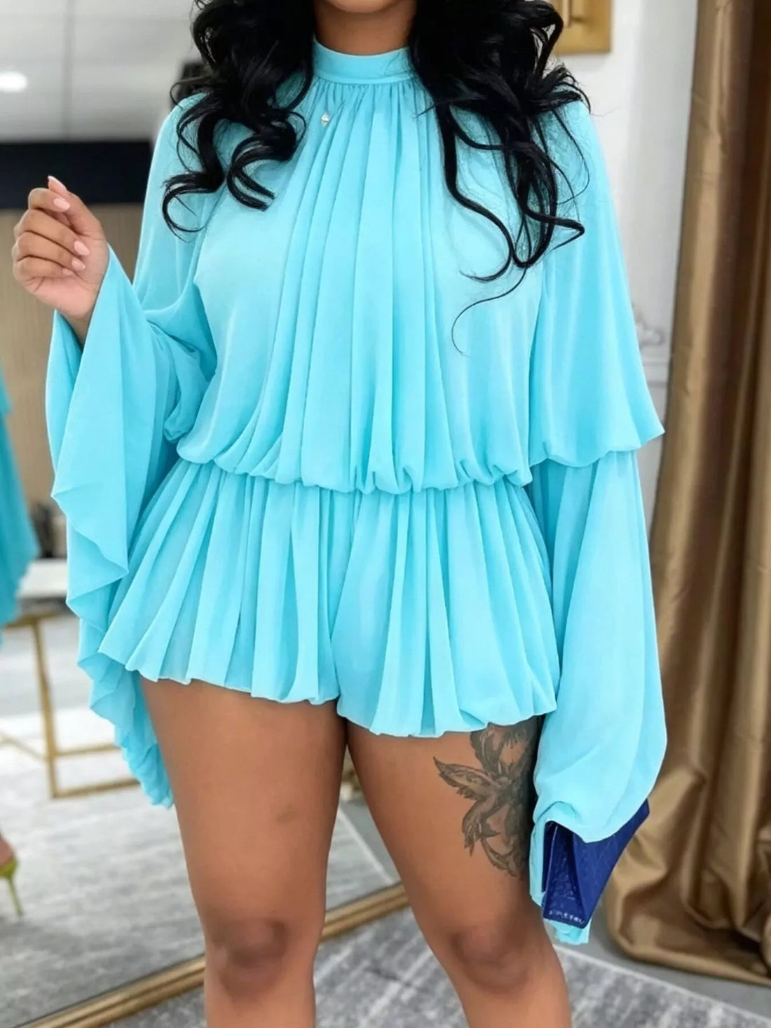 Pleated Long Sleeve Top and Skirt Set designed for comfort and style at Lookzlike