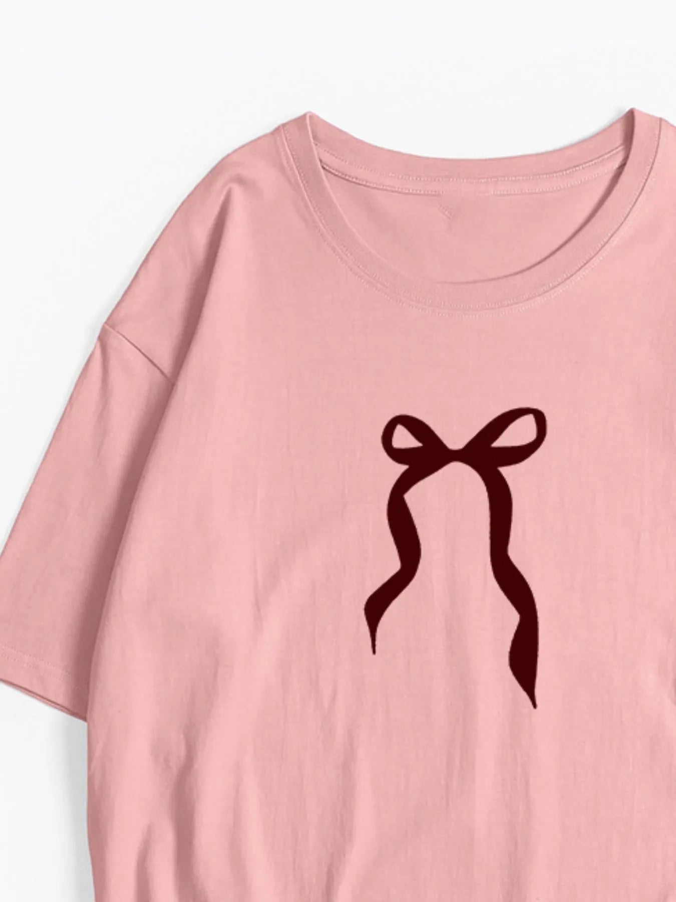 Plus Size Bow Round Neck Short Sleeve T-Shirt - Lookzlike