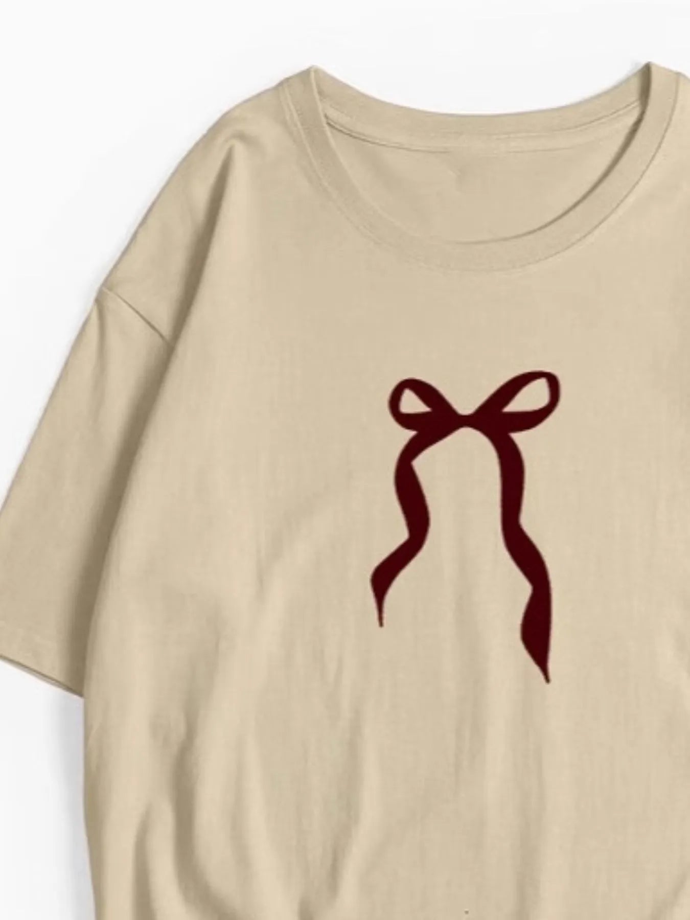 Plus Size Bow Round Neck Short Sleeve T-Shirt - Lookzlike