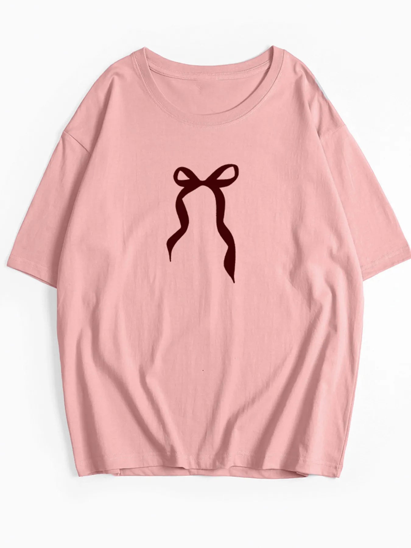 Plus Size Bow Round Neck Short Sleeve T-Shirt - Lookzlike