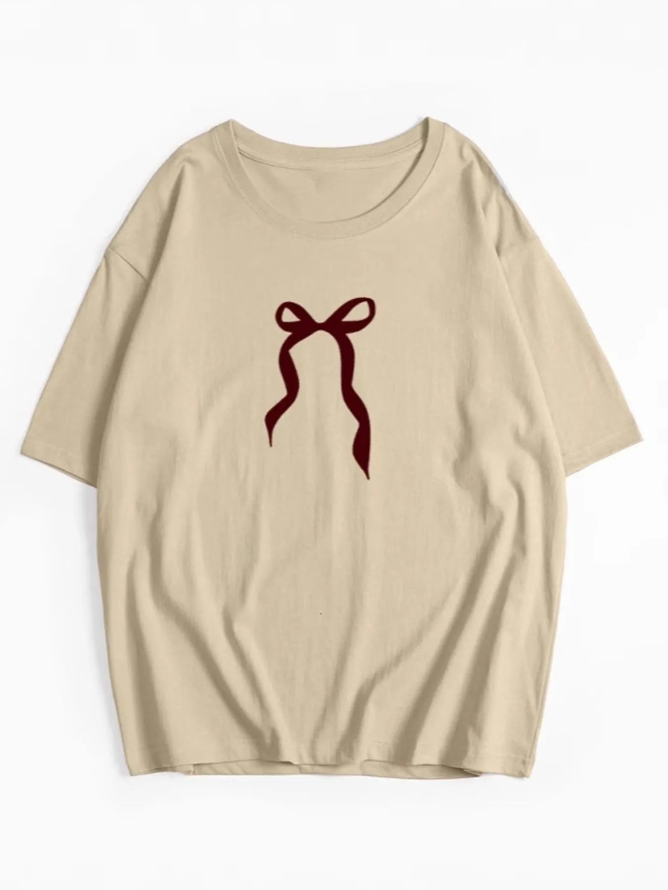 Plus Size Bow Round Neck Short Sleeve T-Shirt - Lookzlike