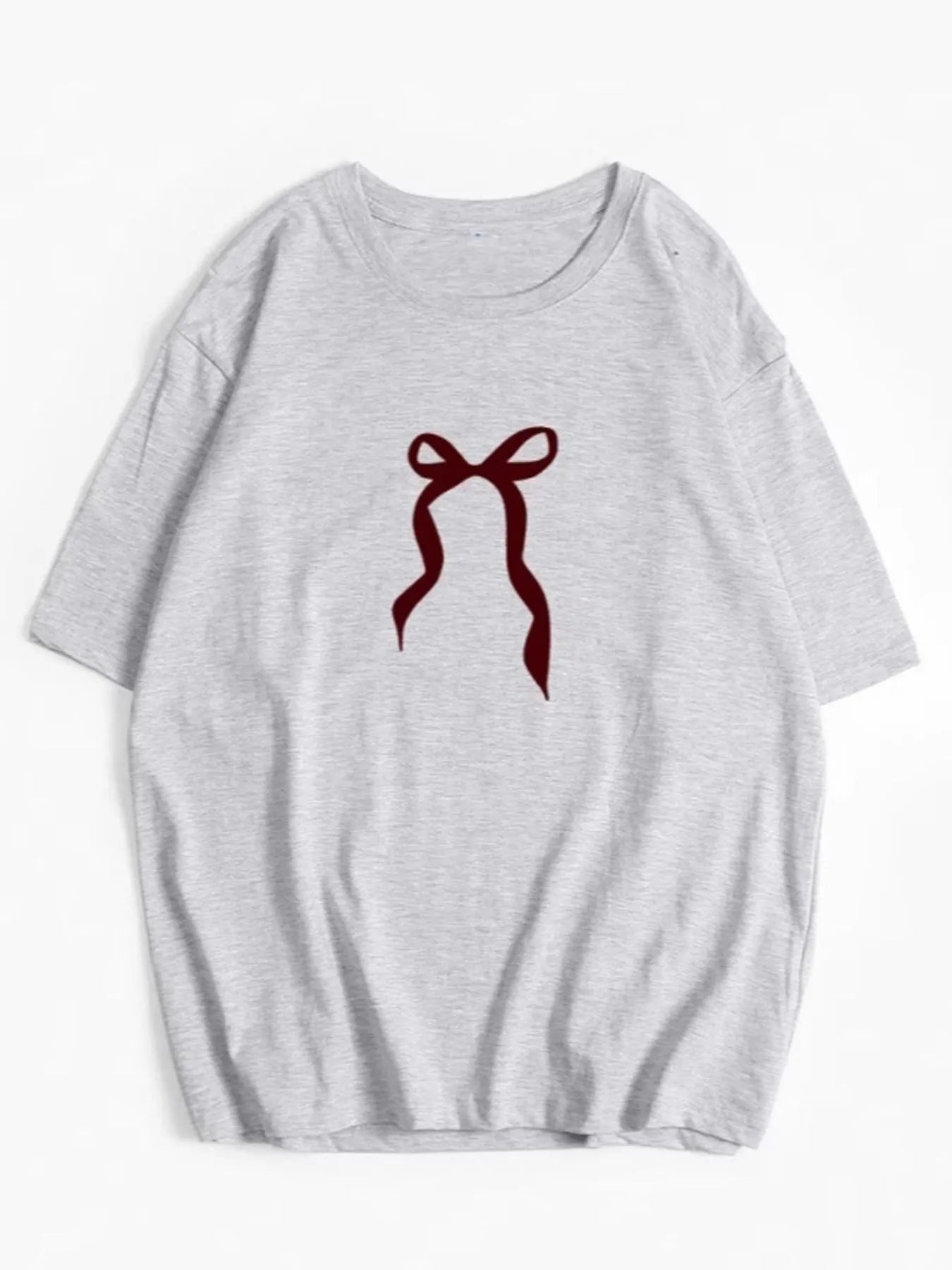 Plus Size Bow Round Neck Short Sleeve T-Shirt - Lookzlike