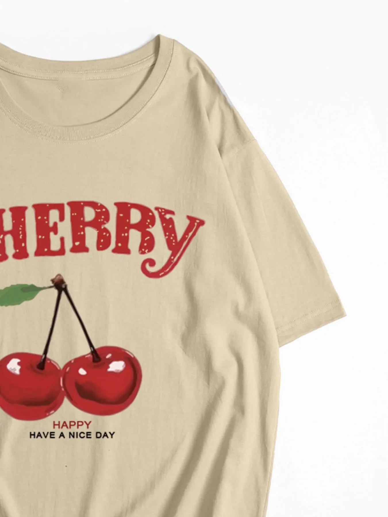 Plus Size Cherry Graphic Round Neck Short Sleeve T-Shirt - Lookzlike