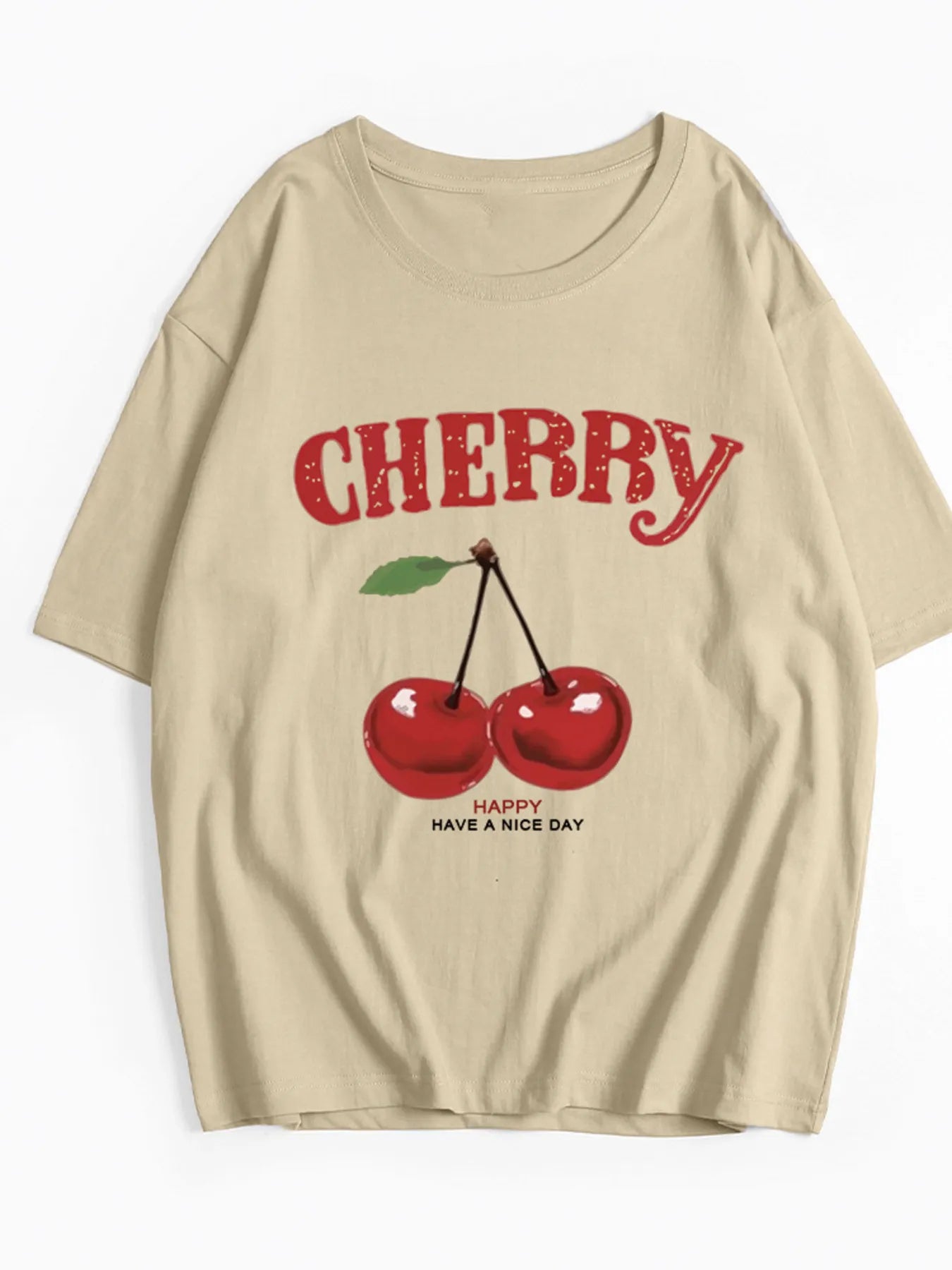 Plus Size Cherry Graphic Round Neck Short Sleeve T-Shirt - Lookzlike