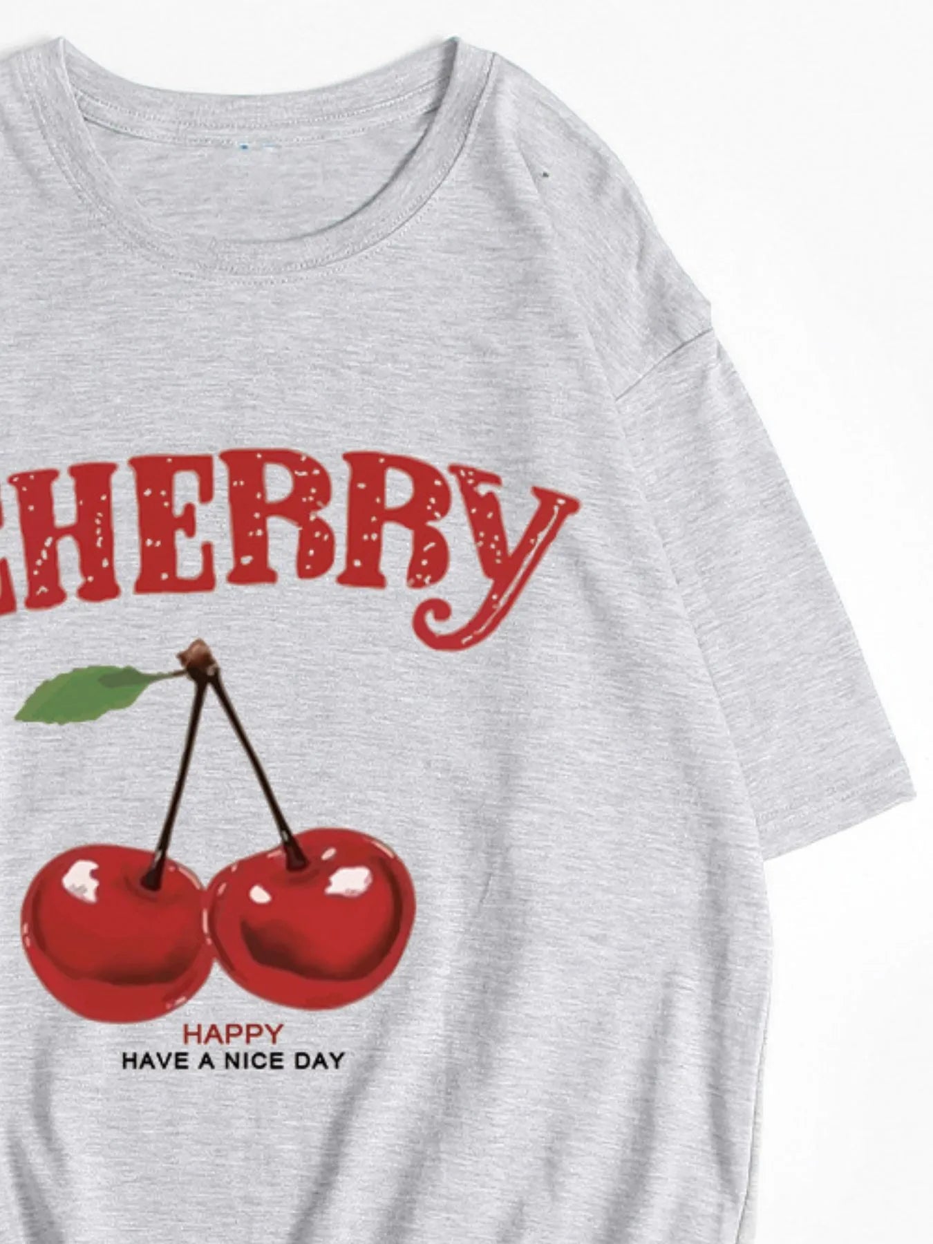 Plus Size Cherry Graphic Round Neck Short Sleeve T-Shirt - Lookzlike