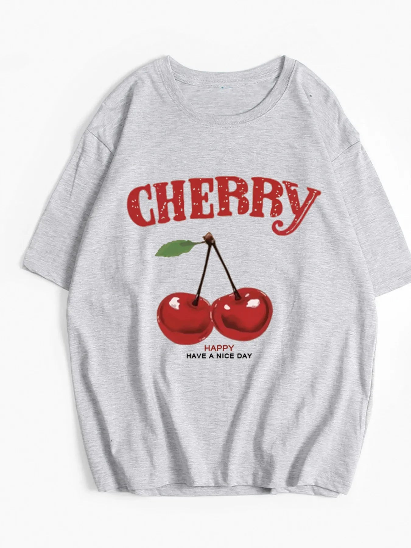 Plus Size Cherry Graphic Round Neck Short Sleeve T-Shirt - Lookzlike