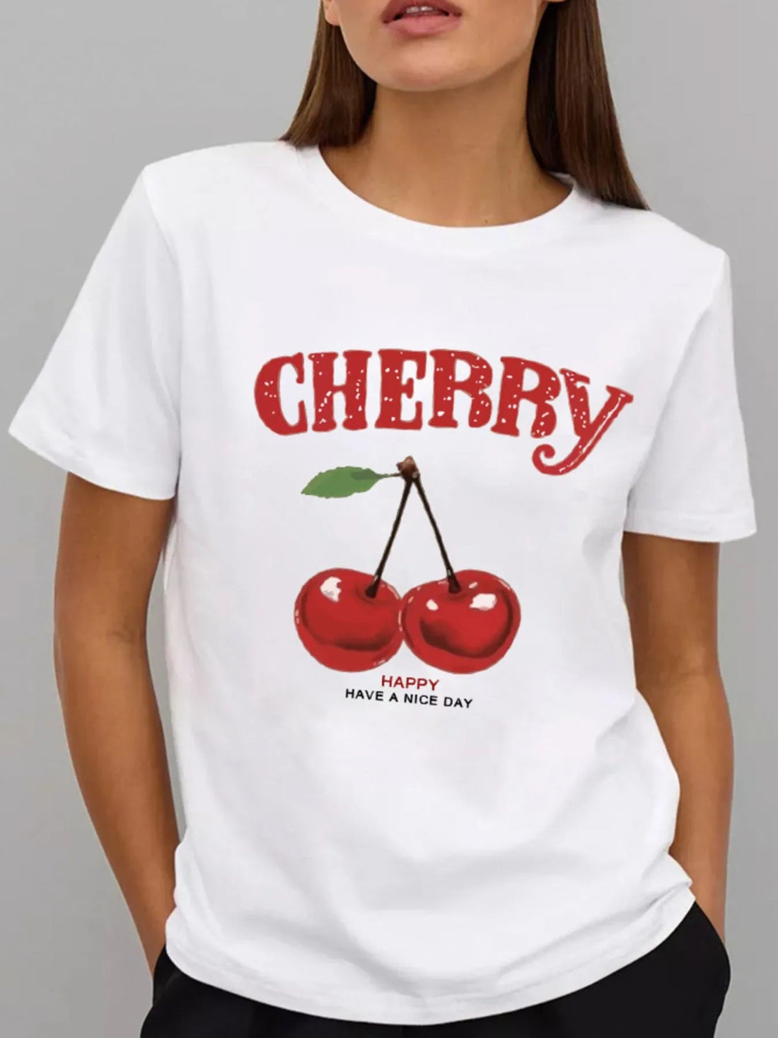 Plus Size Cherry Graphic Round Neck Short Sleeve T-Shirt - Lookzlike