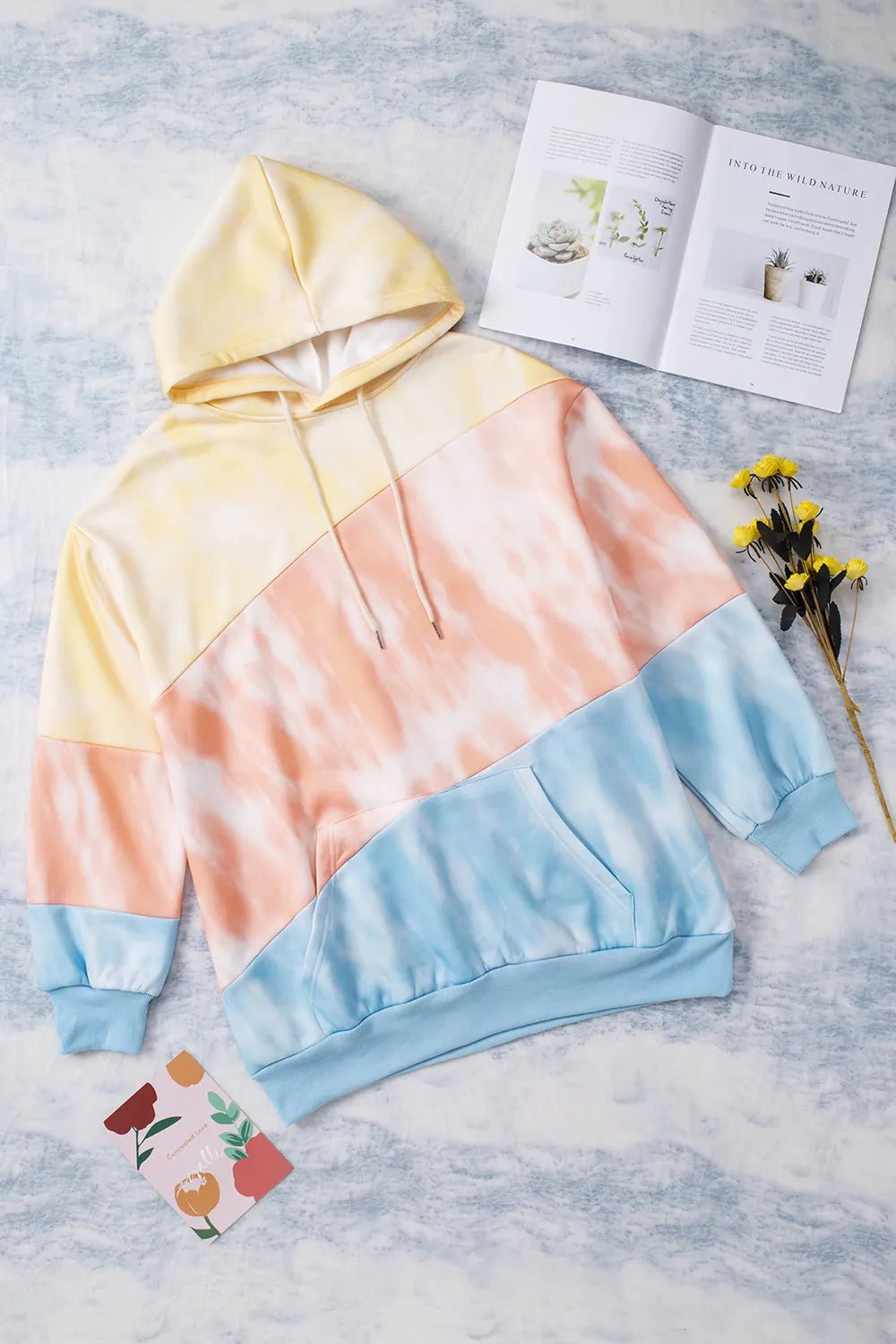 Plus Size Drawstring Color Block Dropped Shoulder Hoodie - Lookzlike
