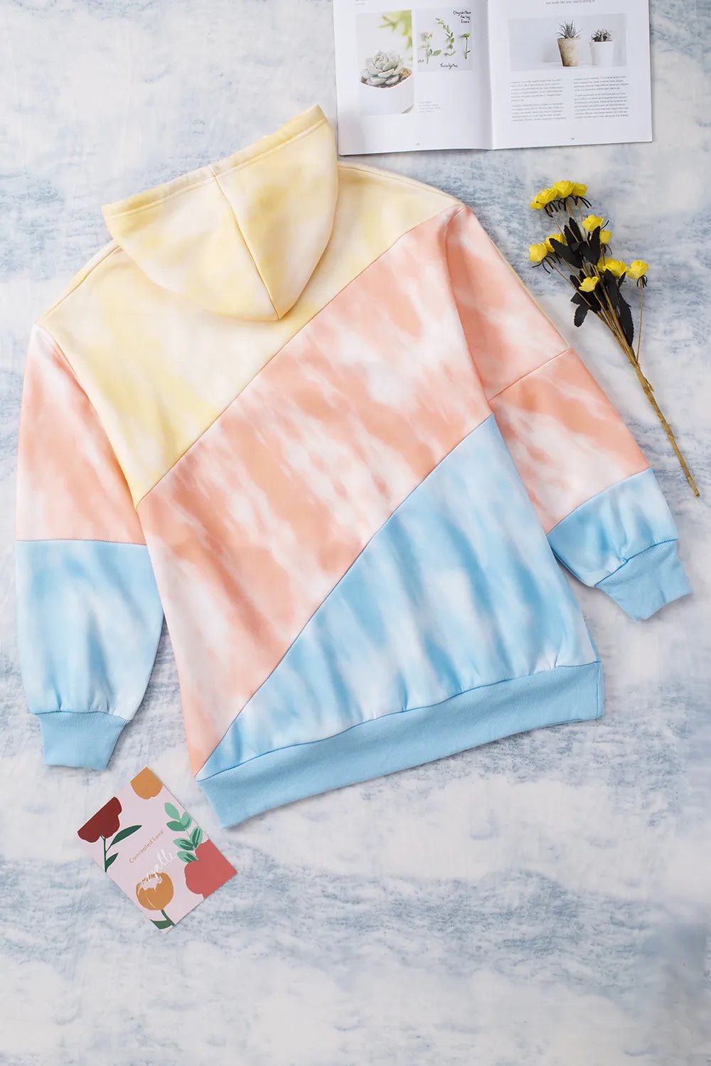 Plus Size Drawstring Color Block Dropped Shoulder Hoodie - Lookzlike