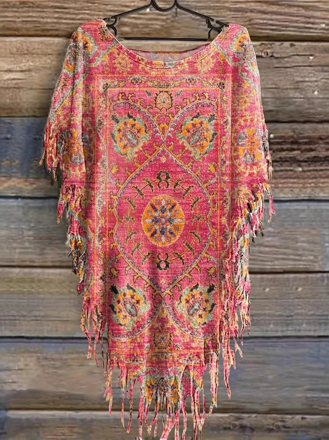 Plus Size Fringe Round Neck Cover Up - Lookzlike