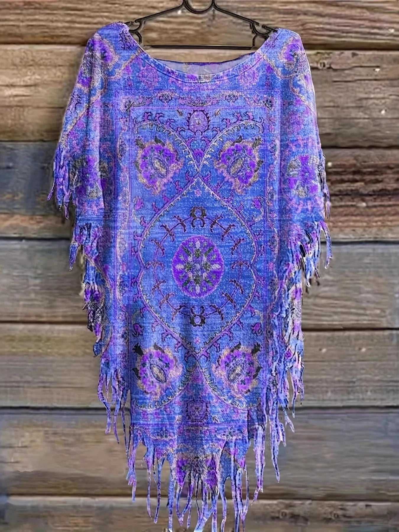 Plus Size Fringe Round Neck Cover Up - Lookzlike
