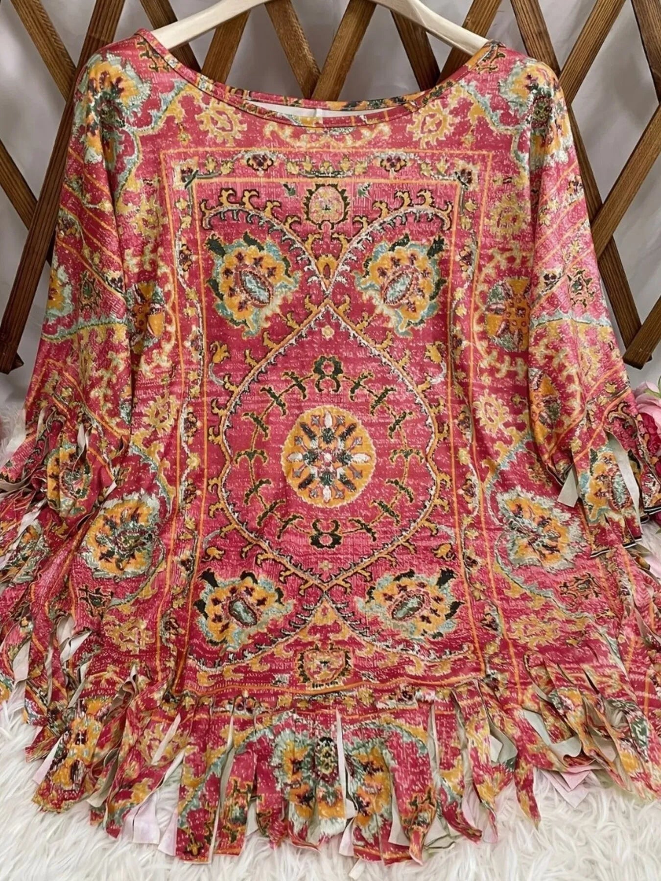 Plus Size Fringe Round Neck Cover Up - Lookzlike