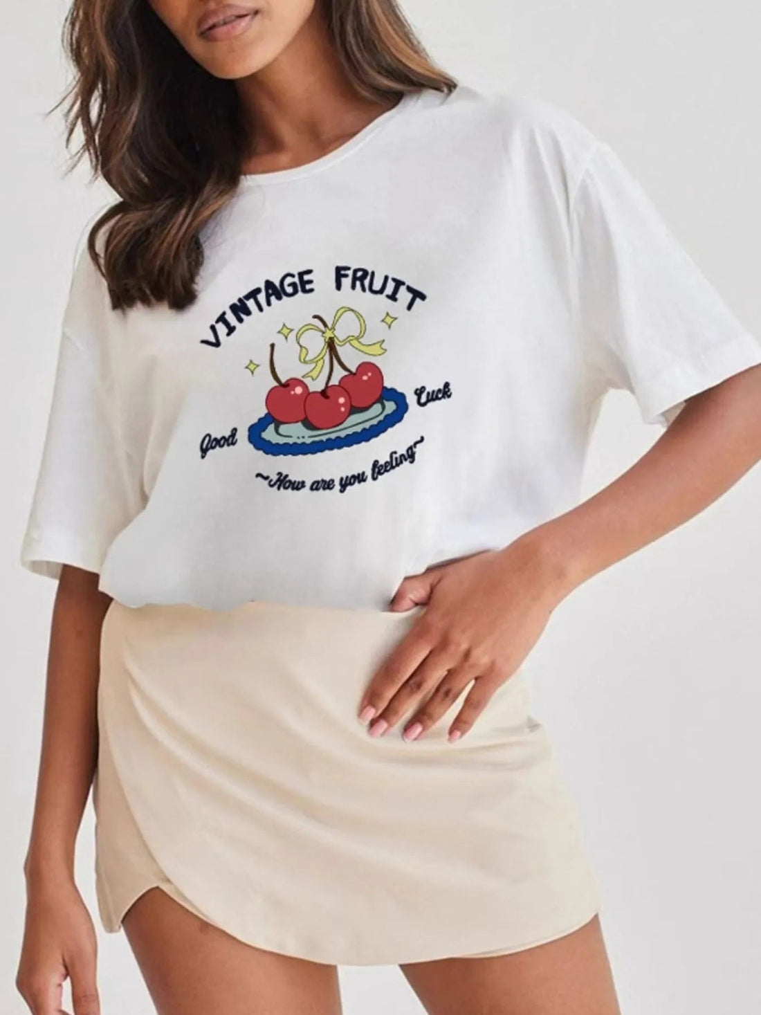Plus Size Fruit Graphic Round Neck T-Shirt - Lookzlike