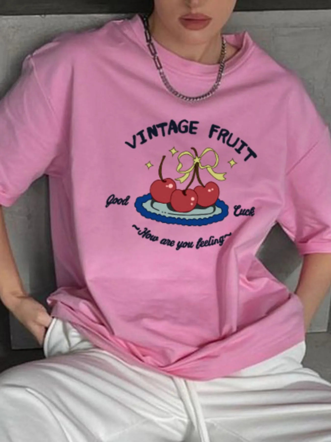 Plus Size Fruit Graphic Round Neck T-Shirt - Lookzlike
