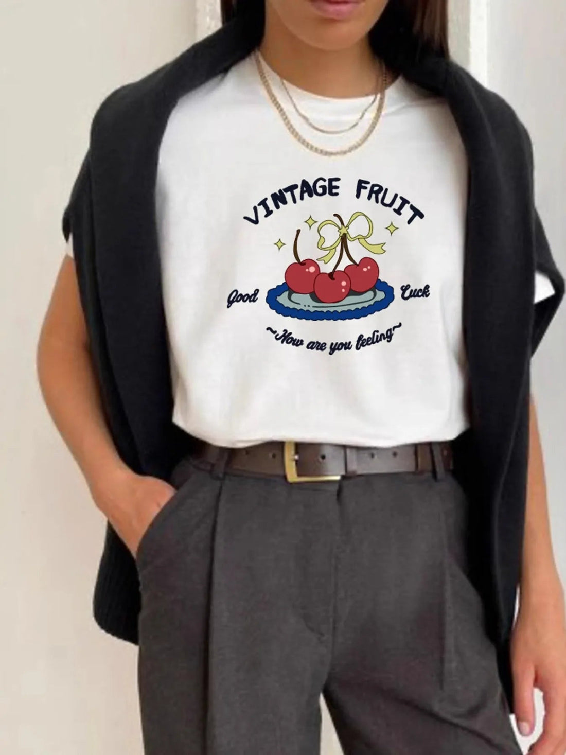 Plus Size Fruit Graphic Round Neck T-Shirt - Lookzlike