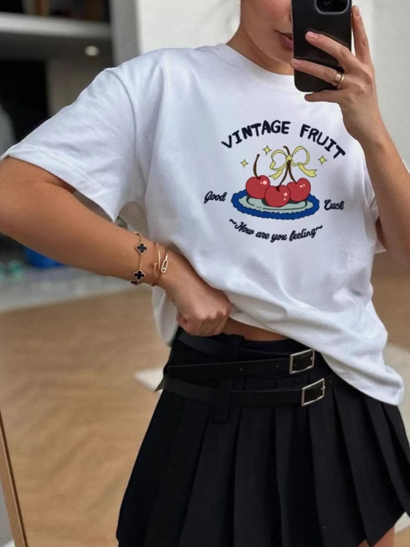 Plus Size Fruit Graphic Round Neck T-Shirt - Lookzlike