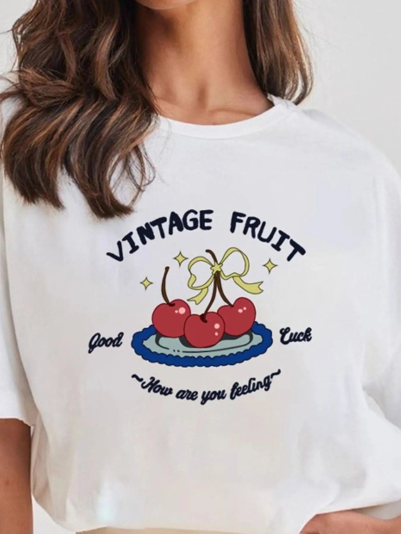 Plus Size Fruit Graphic Round Neck T-Shirt - Lookzlike
