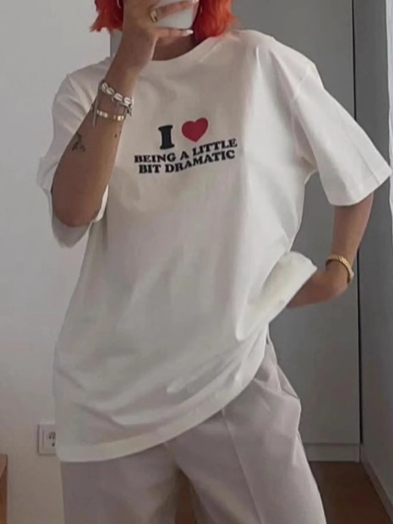 Plus Size Letter Graphic Round Neck Short Sleeve T-Shirt - Lookzlike