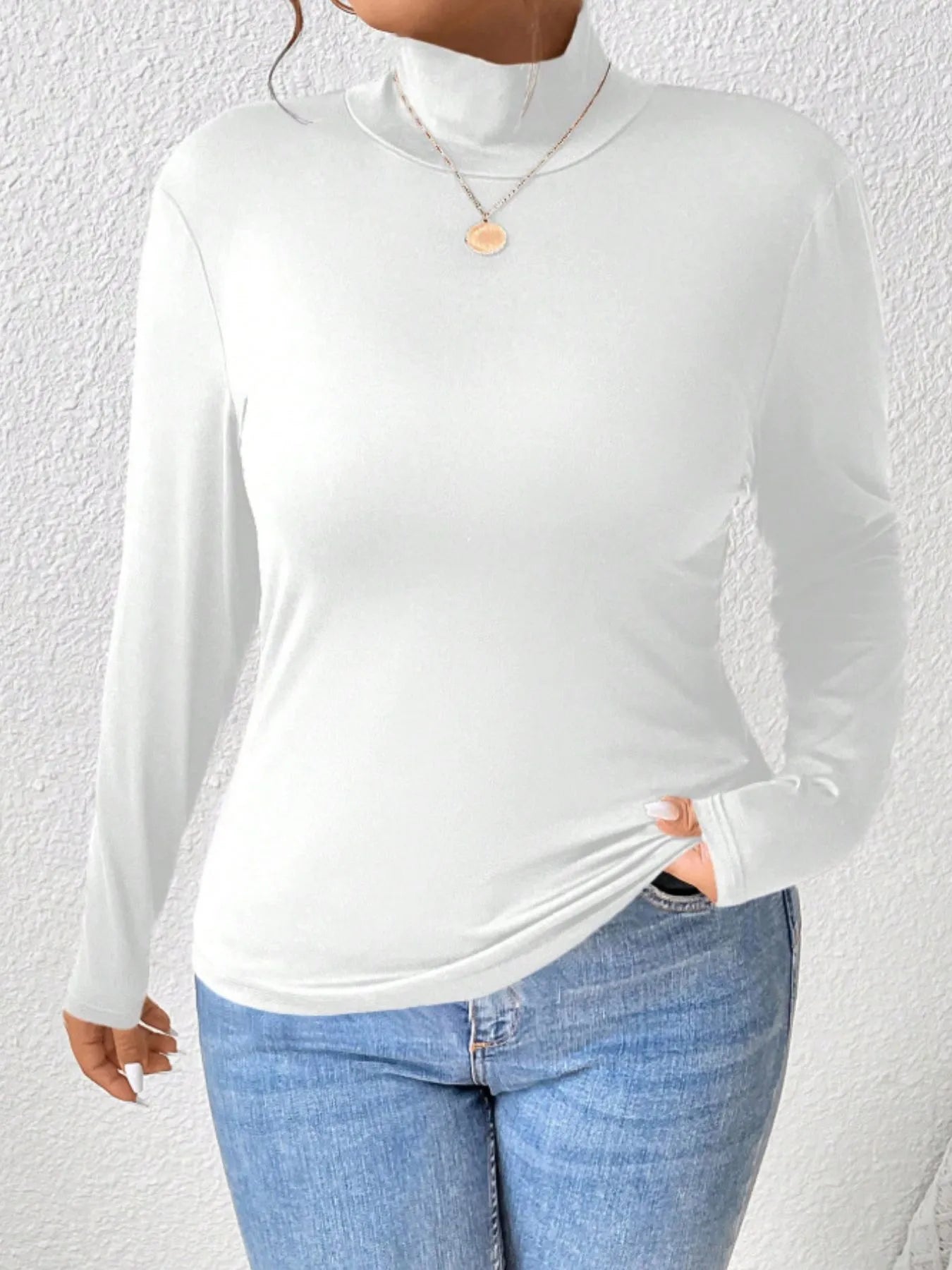 Plus Size Long Sleeve Fitted Turtleneck T-Shirt - Lookzlike