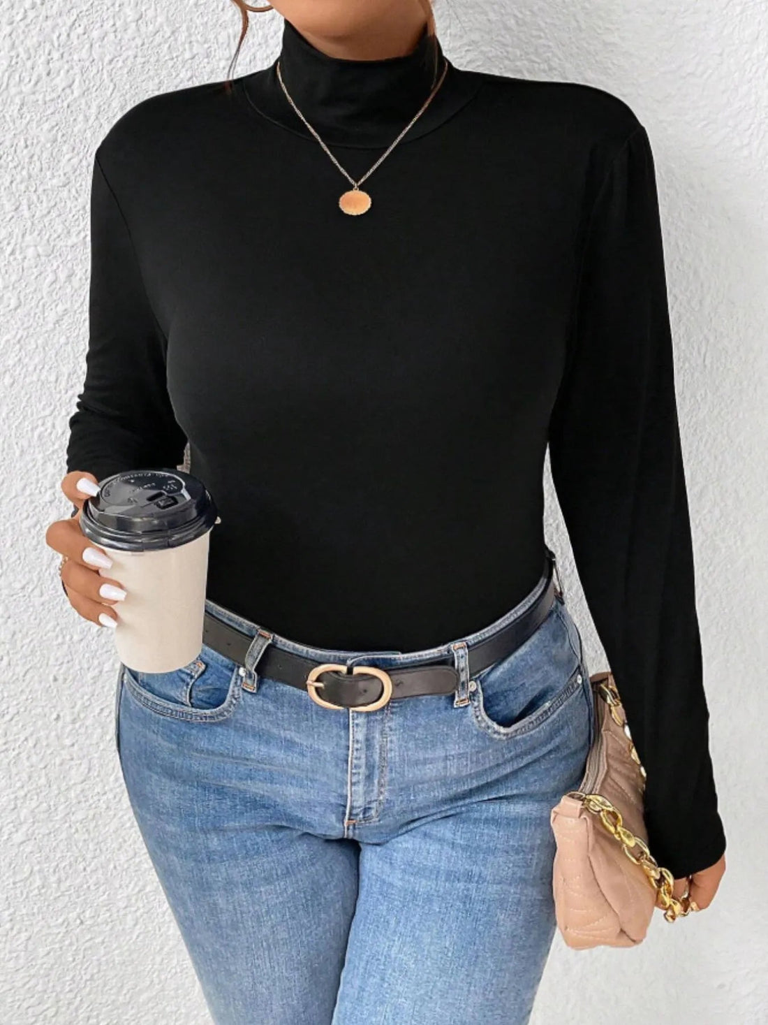 Plus Size Long Sleeve Fitted Turtleneck T-Shirt - Lookzlike