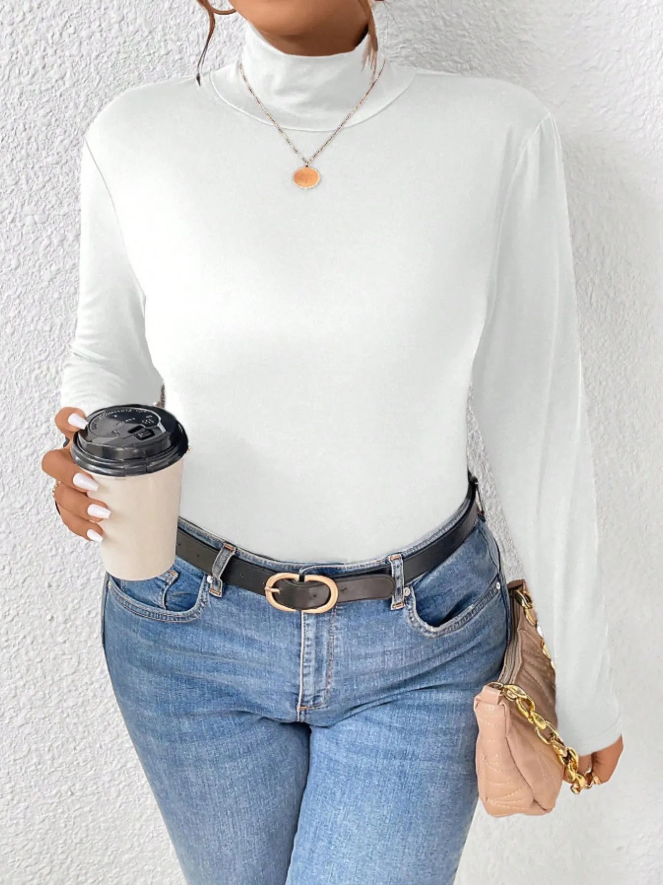 Plus Size Long Sleeve Fitted Turtleneck T-Shirt - Lookzlike