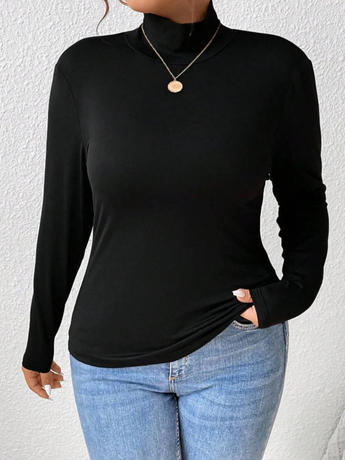 Plus Size Long Sleeve Fitted Turtleneck T-Shirt - Lookzlike