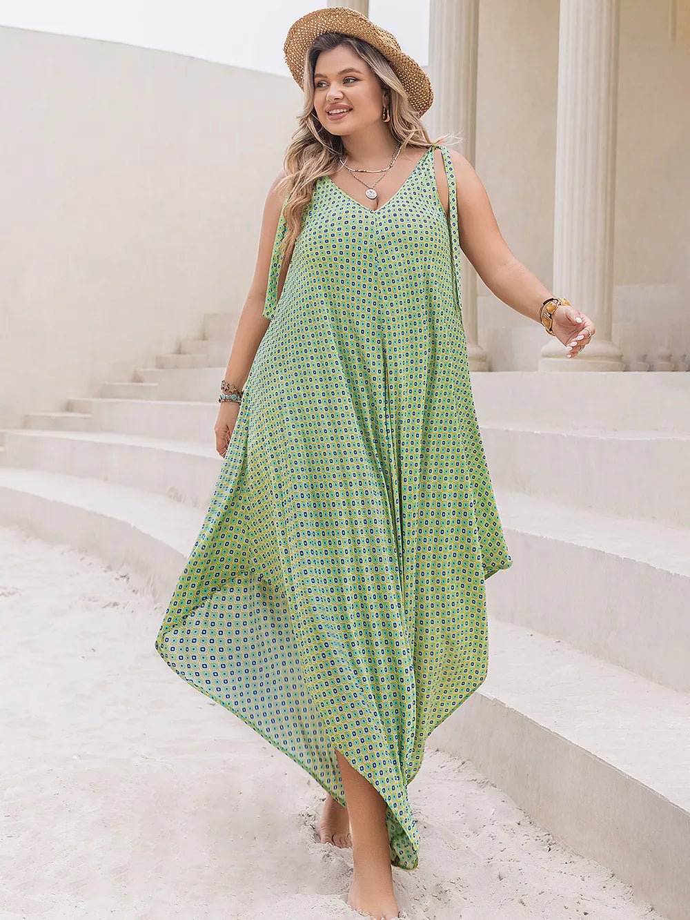 Plus Size Printed V-Neck Wide Leg Jumpsuit - Lookzlike
